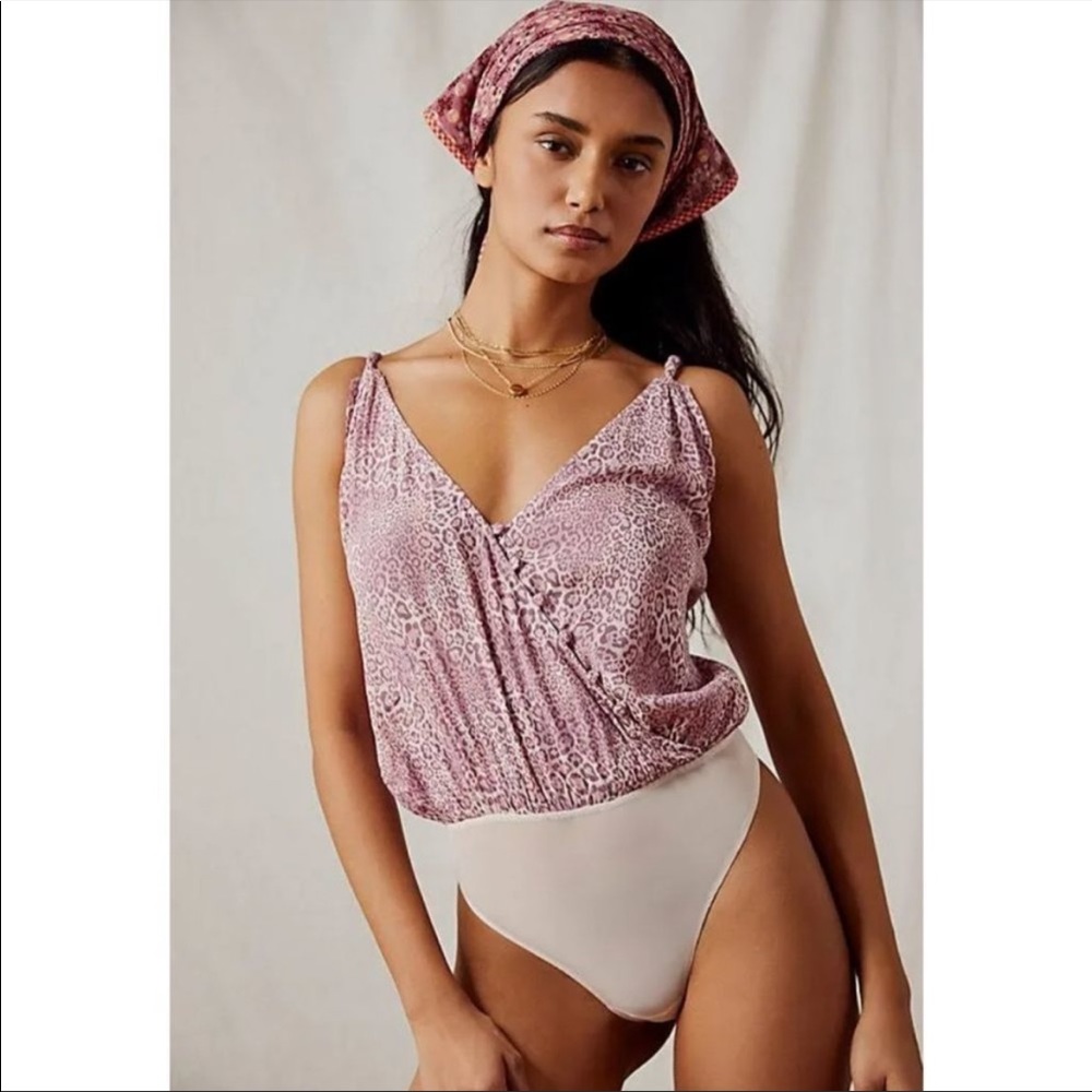 Free People Siren Song Pink Leopard Bodysuit